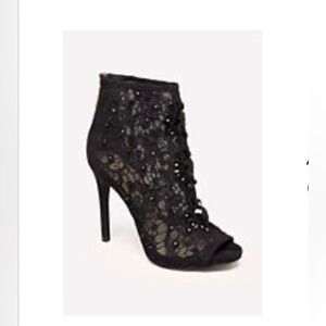 New Bebe Lace Ankle Booties High Heel beaded Crochet Boots Peep Toe Shoes Black